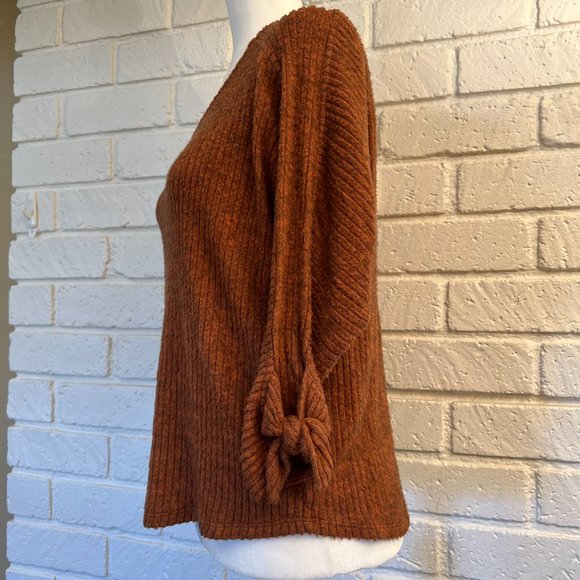 Bobeau Burnt Orange/Brown Chenille Wide Neck Dolman Sleeve Sweater - Picture 4 of 7